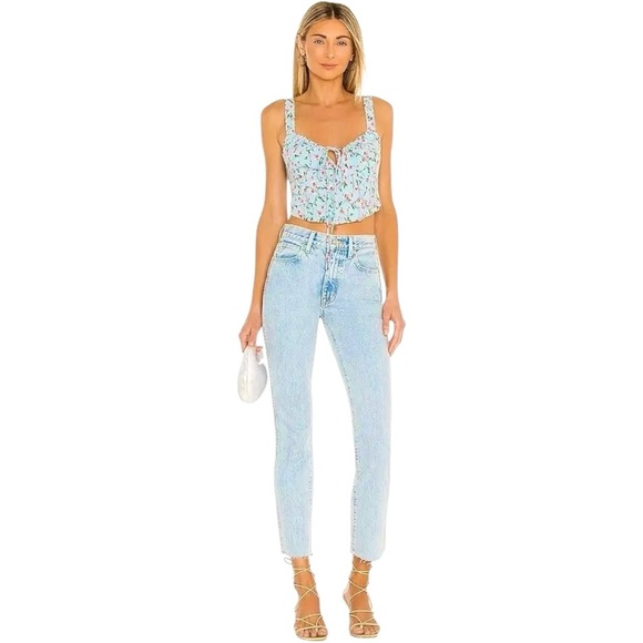 BARDOT Floral Corset Crop Top In Baby Blue REVOLVE Cute Sleeveless Small US 6 - Picture 5 of 9